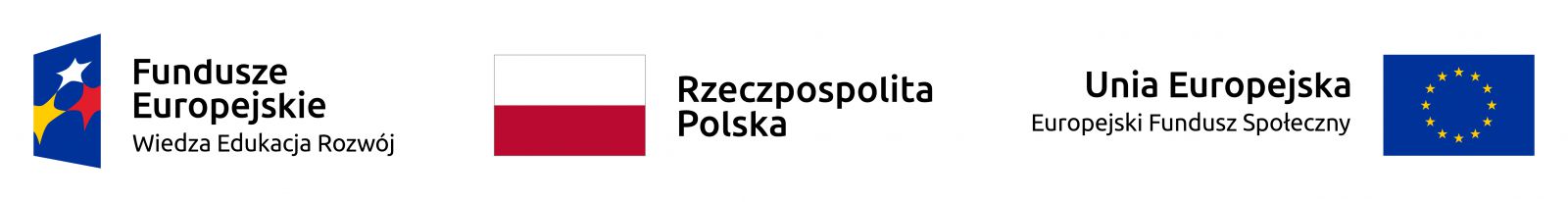 logo Fundusze Europejskie - Wiedza, Edukacja, Rozwój; biało-czerwona flaga Rzeczpospolitej Polskiej; flaga Unii Europejskiej - Europejski Fundusz Społeczny